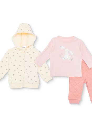 Bebetto, Girls, Sweatshirt-Hoodie-Bootless Bottom Set, Floral Print, Zippered, Petite Fleurs, Bike Neck, Long Leg, Long Sleeve