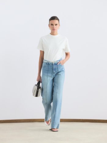 High-Waisted Flared Wide-Leg Jeans in Light Blue