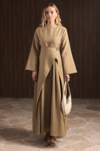 Zoye Front Brooch Cupra Dress - Khaki