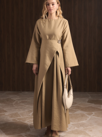 Zoye Front Brooch Cupra Dress - Khaki