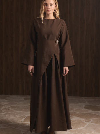 Zoye Front Brooch Cupro Dress - Coffee