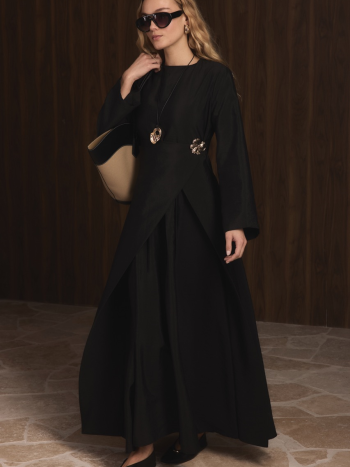 Zoye Front Brooch Cupra Dress - Black