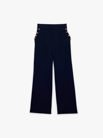 Girls' Button-Detail Viscose Blend Wide-Leg Pants