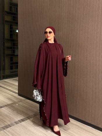Pearl Abaya Set in Burgundy