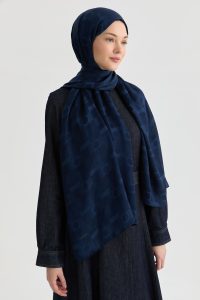 Miray Jacquard Natural Scarf - Navy Blue