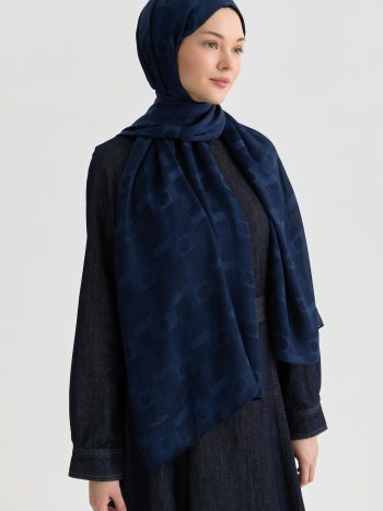 Miray Jacquard Natural Scarf - Navy Blue