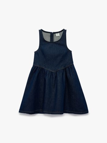 Askılı Bisiklet Yaka A Form Pamuklu Fermuarlı Bol Kalıp Denim Elbise