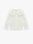 Girl's Embroidered Floral Button-Down Long-Sleeve Cotton Baby Collar Shirt