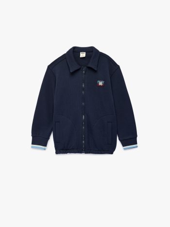 Cotton Pocket Long-Sleeve Oversize Polo Neck Zipper Sweatshirt