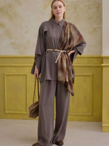 Snap-Button Detailed Tencel Set Dark Mink