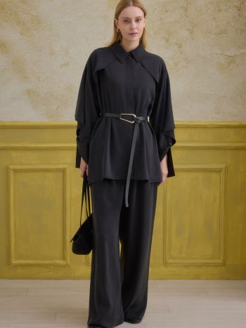 Snap-Button Detailed Tencel Set Black