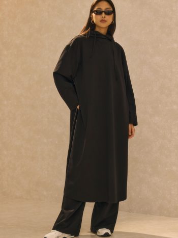 Uzun Başlıklı Sweatshirt Siyah