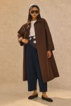 Single Pocket Long Trench Coat in Bitter Coffee