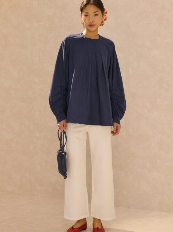 Pintuck Detailed Midi Trousers Ecru