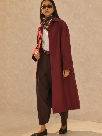 Single Pocket Detailed Long Trenchcoat Bordeaux