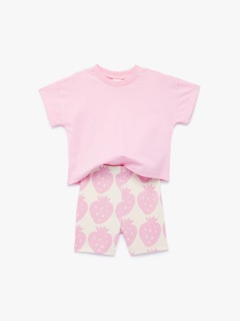 Girl's Cotton Short Sleeve Crew Neck Patterned Low-Waist T-Shirt Shorts Set - 2-Piece Set