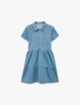 Girls' Cotton Button-Down Short-Sleeve Shirt Collar Denim Dress