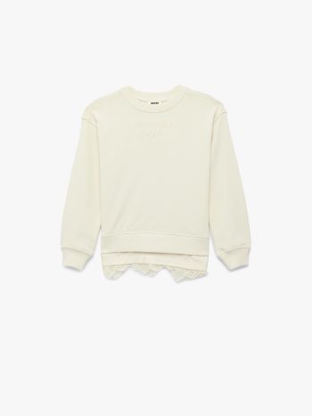 Kız Çocuk Uzun Kollu Bisiklet Yaka Dantel Detaylı Pamuklu Sweatshirt