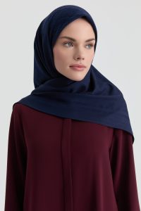 Efsun Jacquard Natural Scarf - Navy Blue