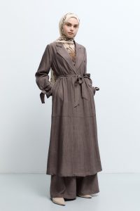 Tie-Sleeve Detail Trench Coat - Coffee