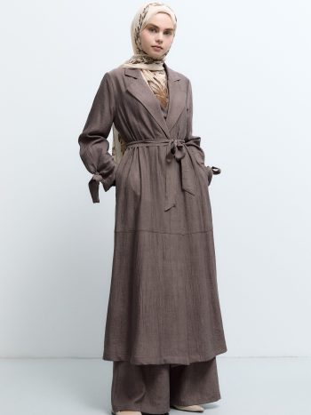 Tie-Sleeve Detail Trench Coat - Coffee