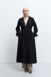 Black Trench Coat with Tied Sleeve Details