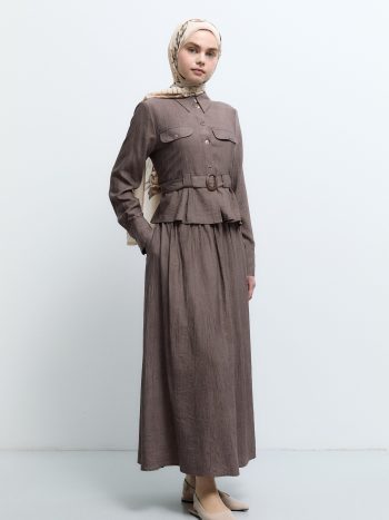 Front Pleated Set - Coffee