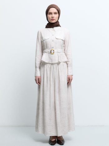 Front-Pleated Suit Set - Ecru