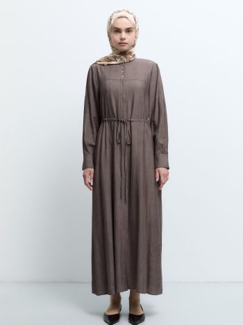 Beli Tünelli Elbise - Kahve