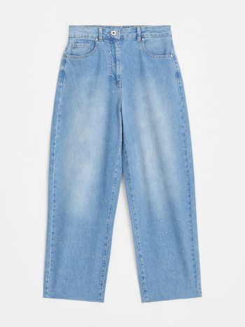 Taşlı Denim Pantolon - Mavi