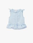 Girl's Cotton Sleeveless Boat Neck Striped Blouse with Bow Detail