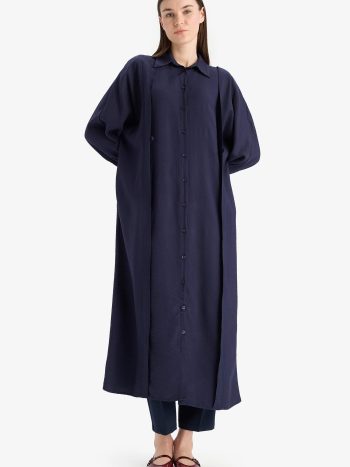 Relax Fit Shirt Collar Pocket Print Maxi Modest Dress