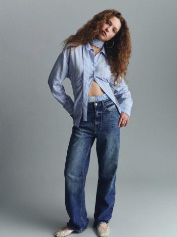 Straight Fit High-Waist Long Washed Denim Pants