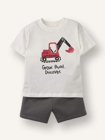 Vehicle Print T-Shirt and Shorts 2-Piece Set for Baby Boy
