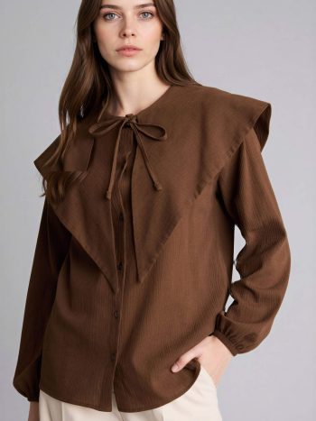 100% Cotton Regular Fit Long Sleeve Tunic with Flounce