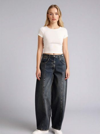 Barrel Fıt Yüksek Bel Bilek Boy Jean Yıkamalı Pantolon