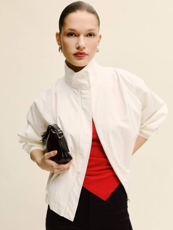 Balloon Fit Stand Collar Poplin Jacket