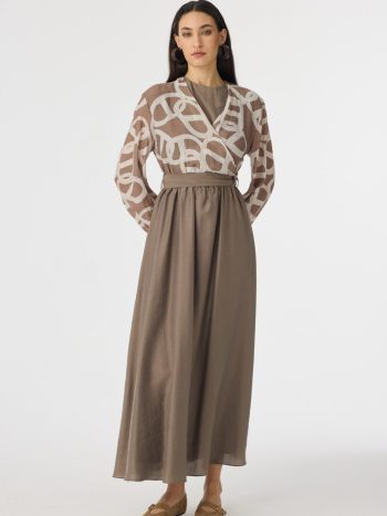 فستان إيليا E-0573 باللون البني مقاس 38-44