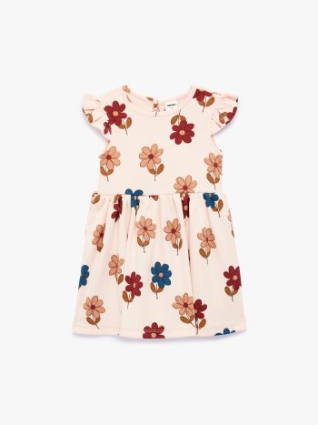 Girl's Bicycle Collar Cotton A-Line Ruffle Detail Sleeveless Floral Print Dress