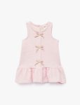 Girl's Bow Detailed Pleated Sleeveless Tweed Bicycle Collar Jumper Dress