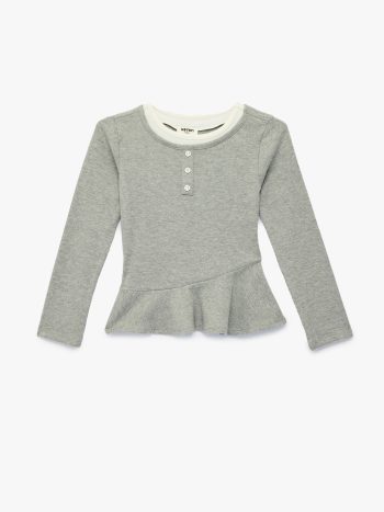 Girls' Long Sleeve Round Neck Button Detail Knitted Blouse