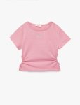 Girls' Bicycle Neck Slim Fit Heart Stone Detailed Ruffle Cotton Short Sleeve Crop Blouse