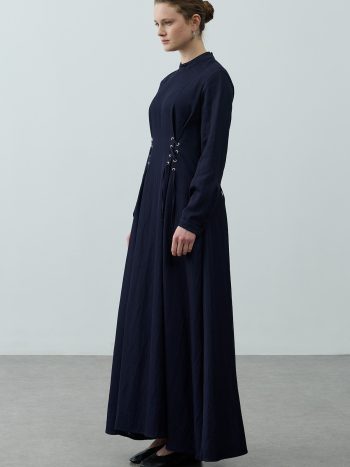 Navy Blue Eyelet Tie-Waist Dress
