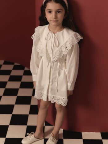 Embroidered Detail Cotton Dress - Ecru