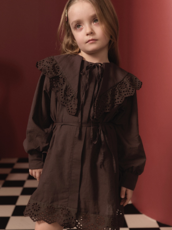 Embroidered Detail Cotton Dress - Coffee