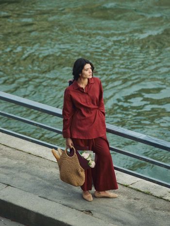 Red 100% Linen Cross-Button Shirt