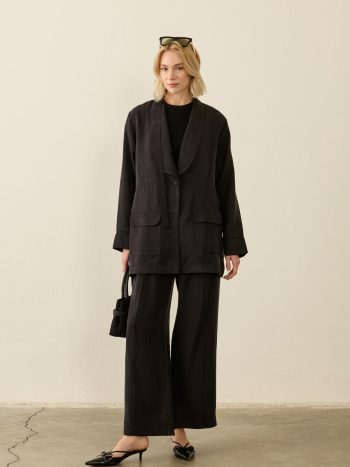 Celine Black Jacket and Flared Pants Set