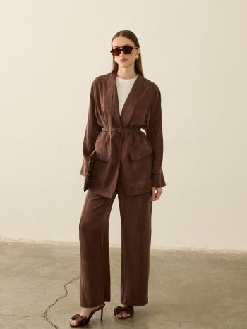Celine Brown Jacket and Flared Detail Pants Set