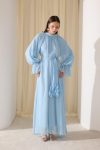 Ciel Belted Ruffled Chiffon Dress - Blue
