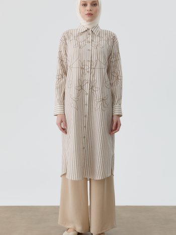 Double Pleat Detail Trousers - Beige